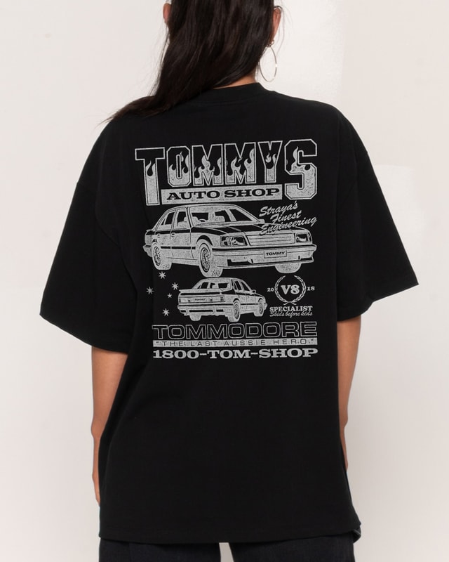 Tommy's Auto Shop Oversized Graphic Tee - Unisex 90s Boxy Fit 100% Combed Cotton