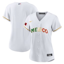 Mexico 2023 Flag Baseball Jersey - White Gold