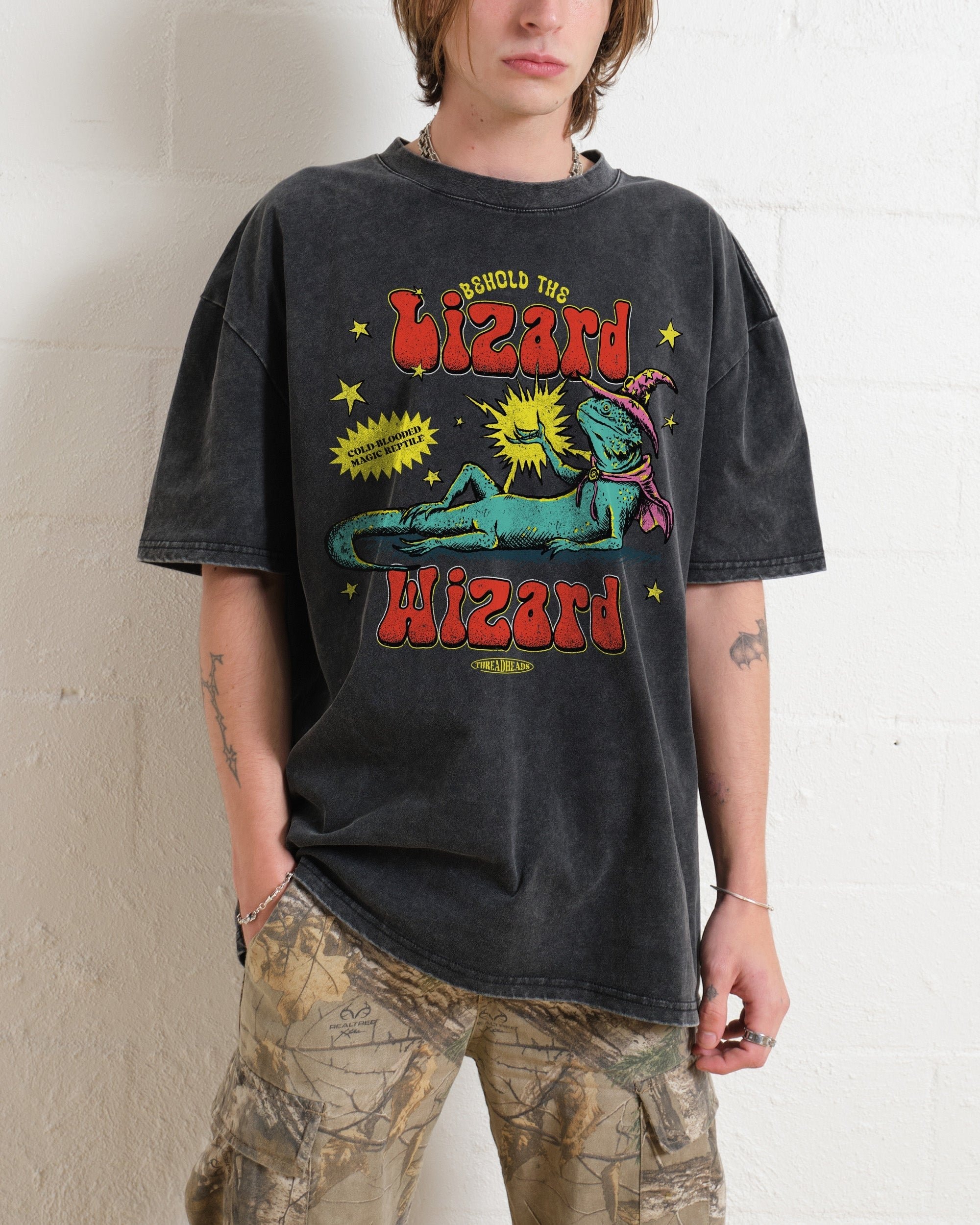 Lizard Wizard Oversized Graphic Tee - Unisex 90s Boxy Fit 100% Combed Cotton
