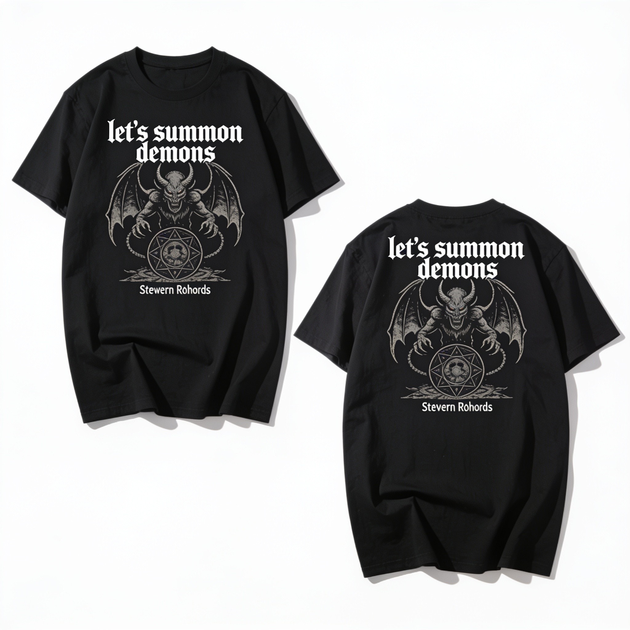 Let's Summon Demons Front and Back Oversized Graphic Tee - Steven Rhodes Unisex Cotton T-Shirt