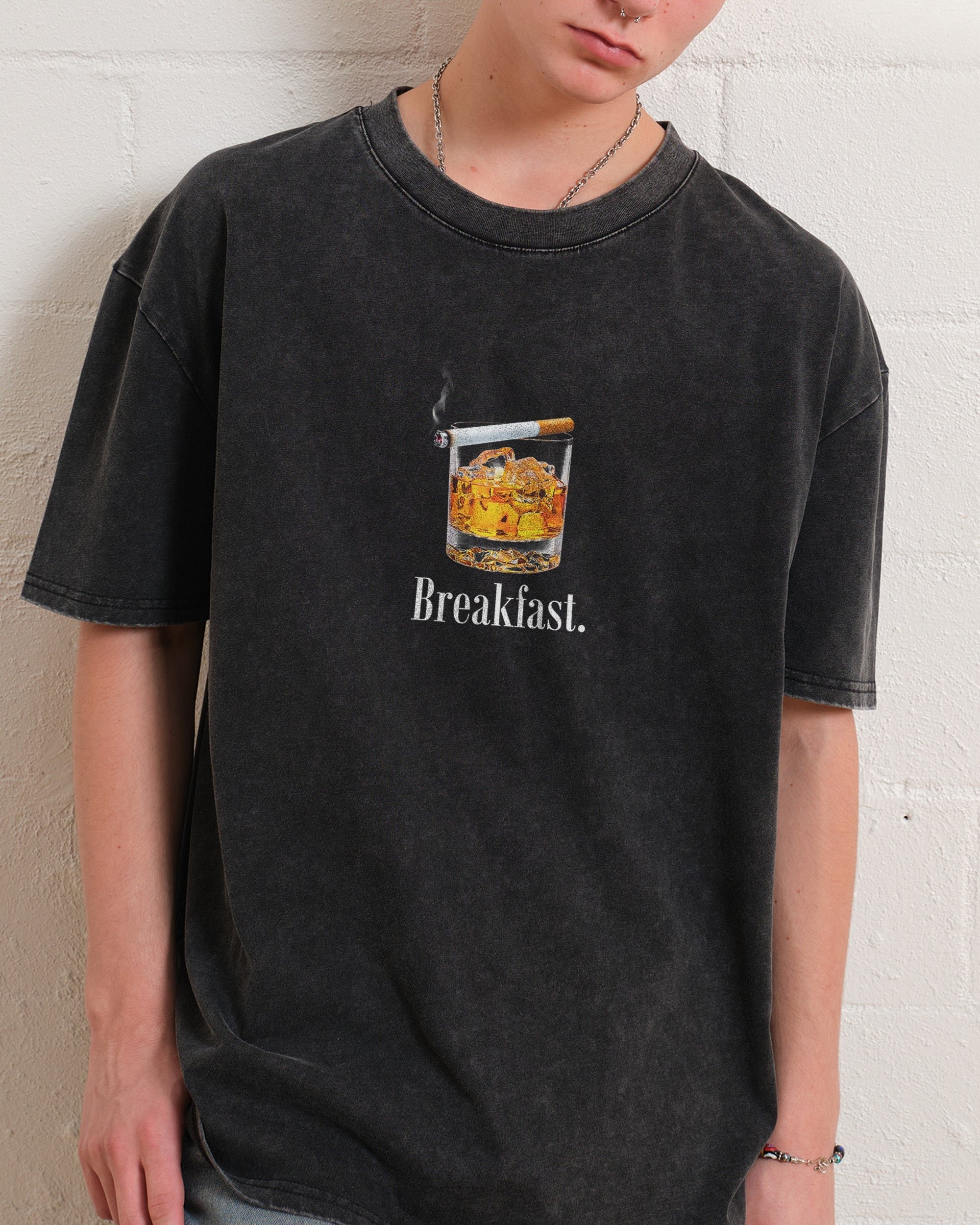 Breakfast Oversized Graphic Tee - Unisex 90s Boxy Fit 100% Combed Cotton