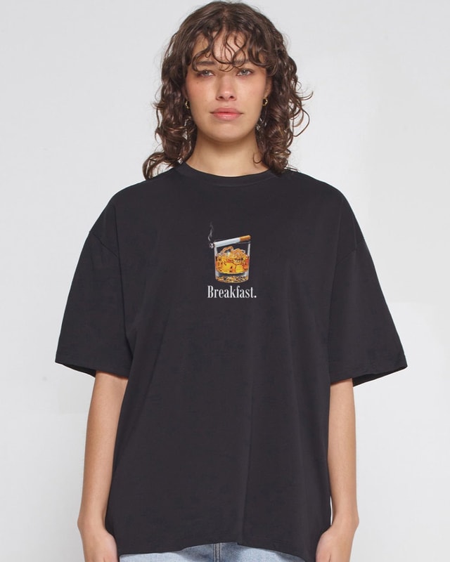 Breakfast Oversized Graphic Tee - Unisex 90s Boxy Fit 100% Combed Cotton