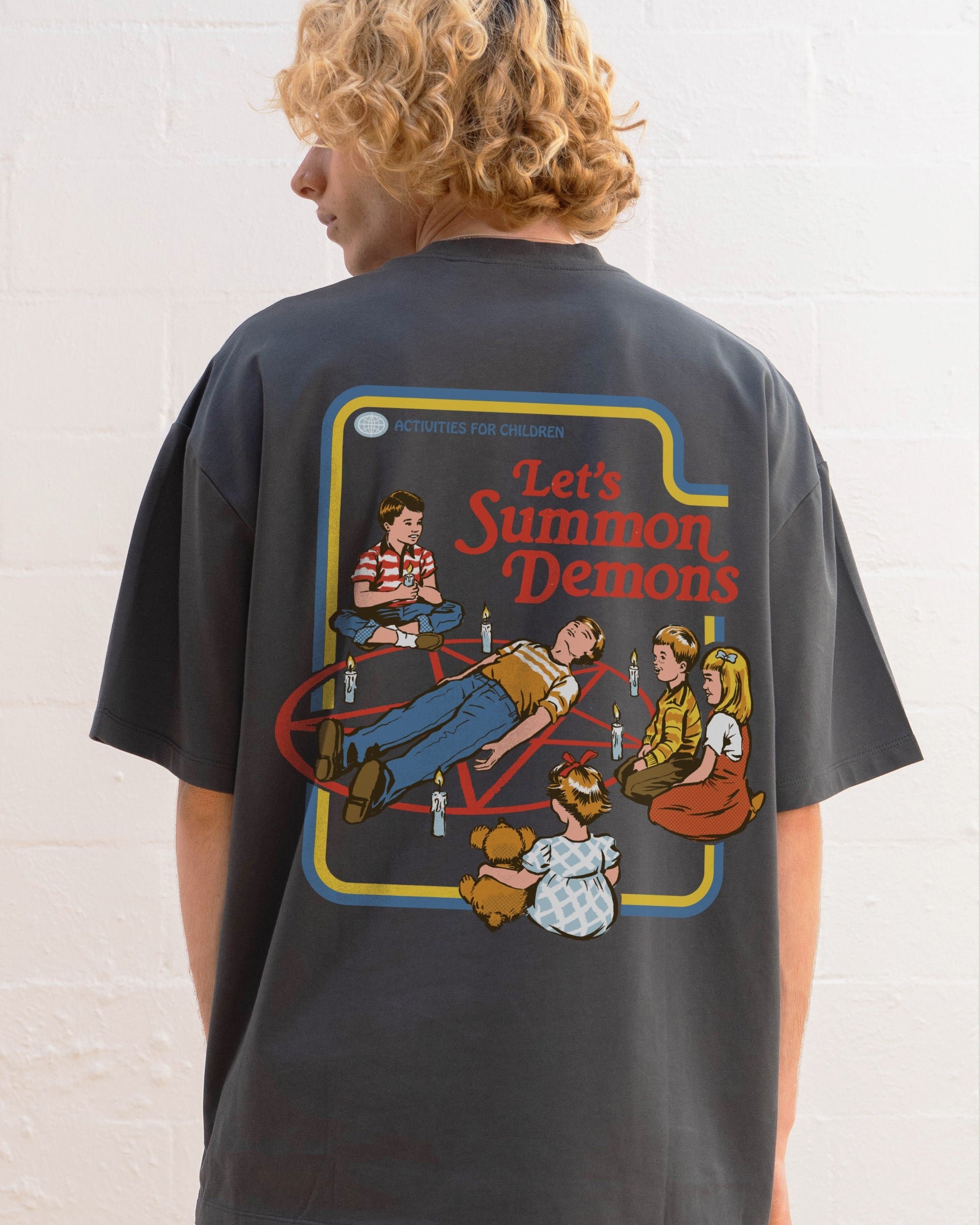 Let's Summon Demons Front and Back Oversized Graphic Tee - Steven Rhodes Unisex Cotton T-Shirt
