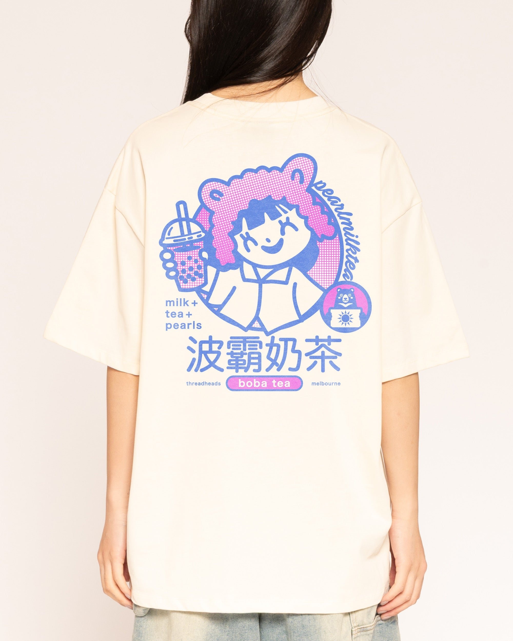 Boba Tea Oversized Graphic Tee - Threadheads 90s Boxy Fit Unisex 100% Combed Cotton