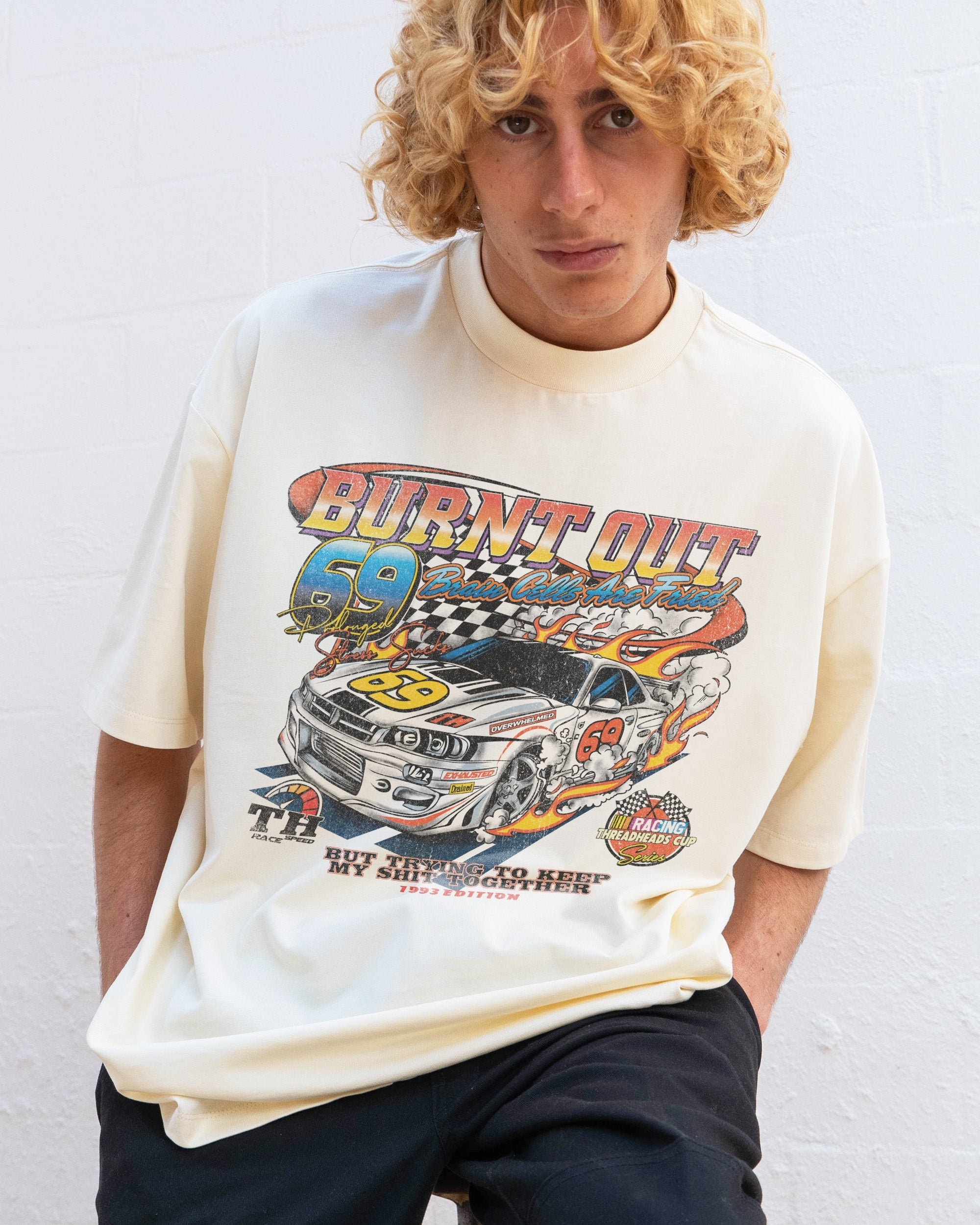 Burnt Out Oversized Tee Unisex 90s Graphic T-Shirt 100% Combed Cotton Heavyweight