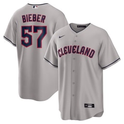 Shane Bieber 57 Baseball team Road Men's Jersey - Gray