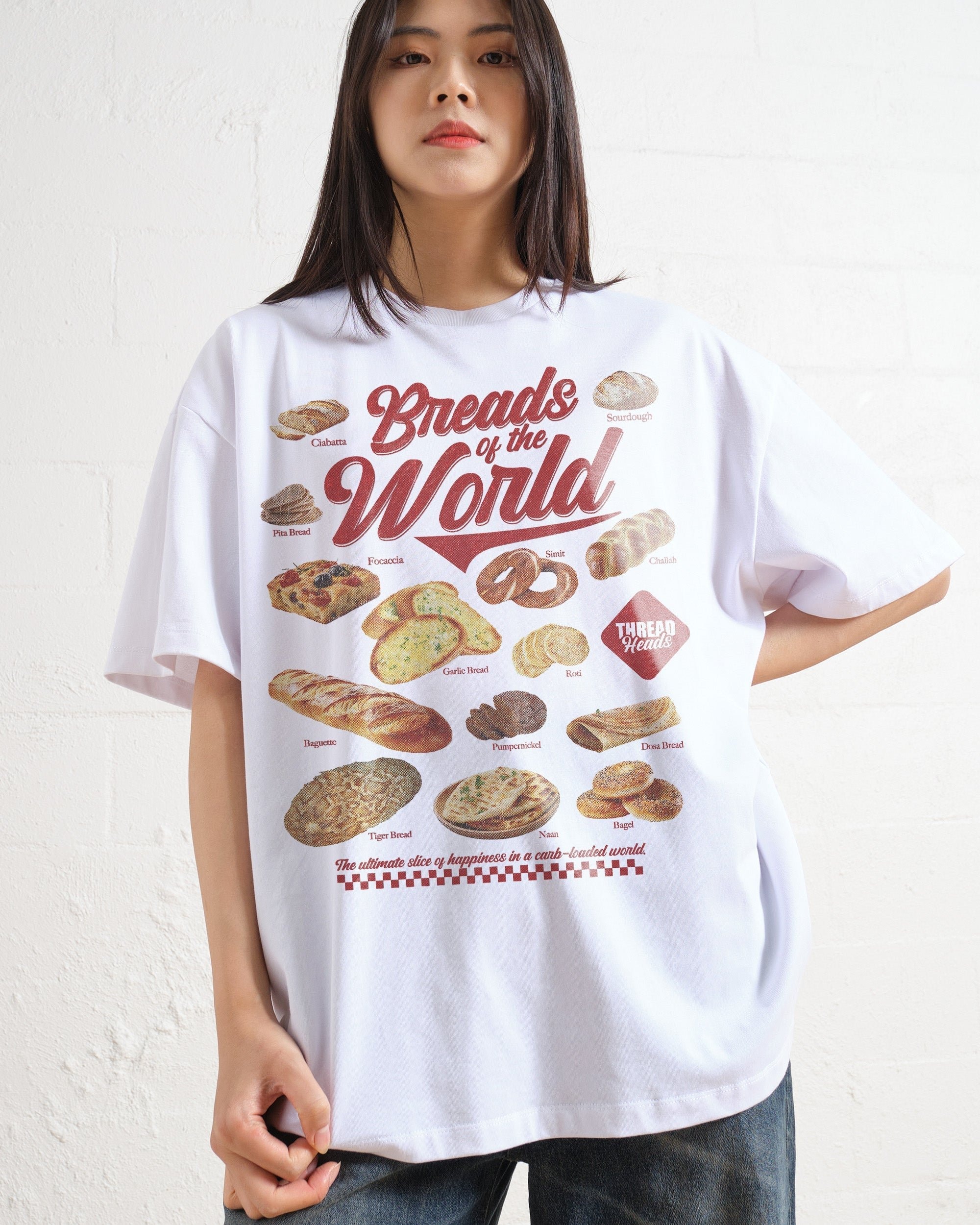 Breads of the World Oversized Graphic Tee - Threadheads Unisex 90s Boxy Fit Cotton T-Shirt