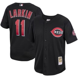 Men's Baseball team Barry Larkin Apparel brand Black Cooperstown Collection Mesh Batting Practice Button-Up Jersey