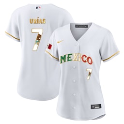 Julio Ur?as 7 Mexico 2023 Flag Baseball Jersey - White Gold