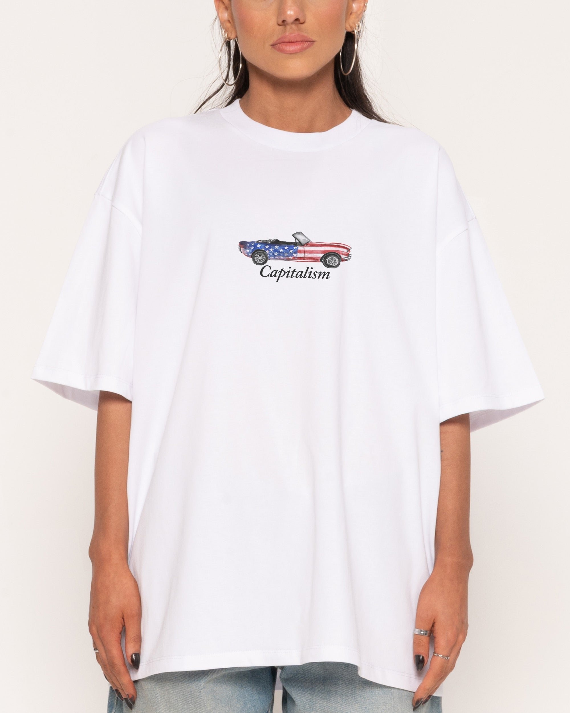 Capitalism Oversized Graphic Tee - Unisex 90s Boxy Fit 100% Combed Cotton