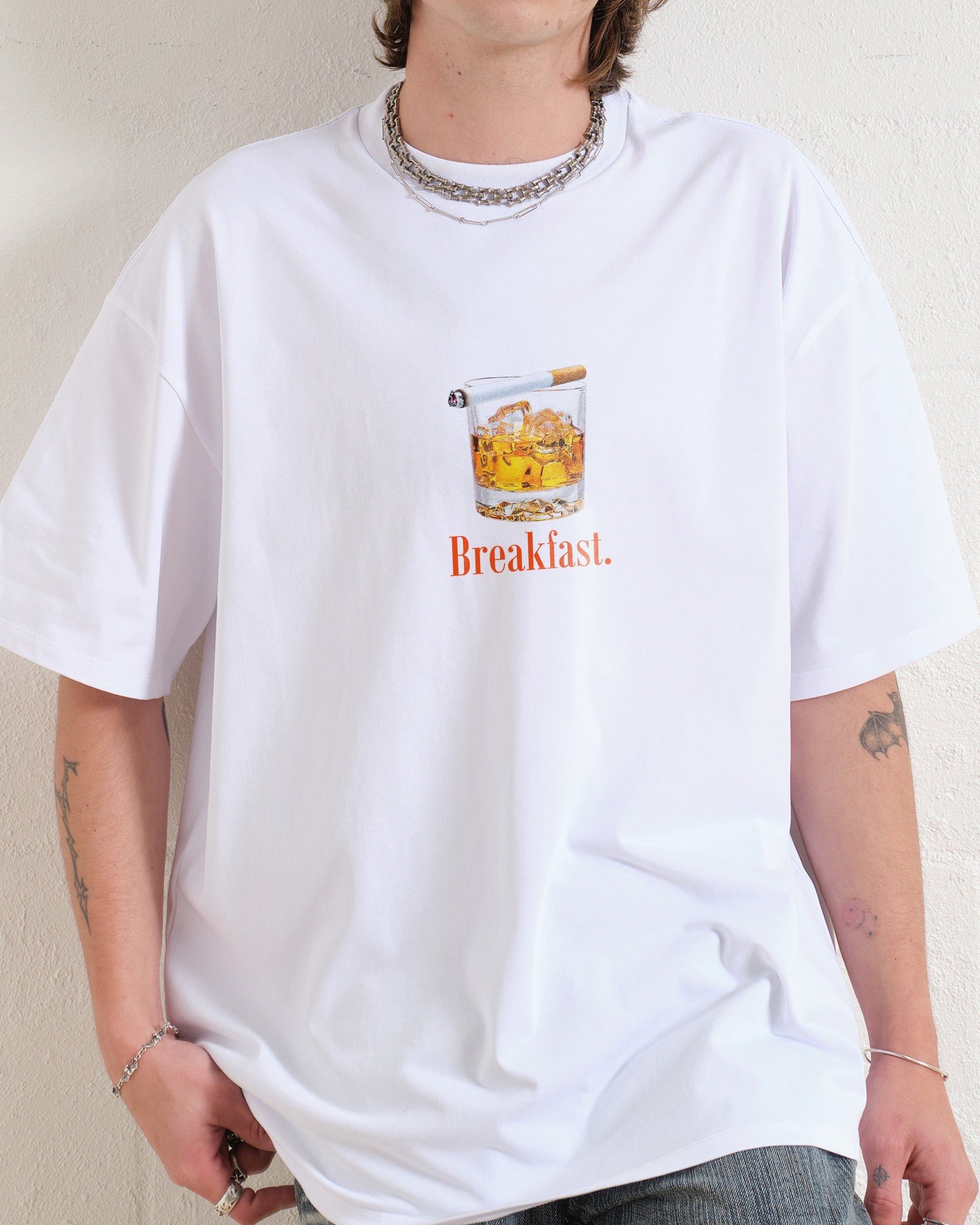 Breakfast Oversized Graphic Tee - Unisex 90s Boxy Fit 100% Combed Cotton