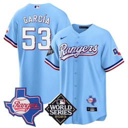 Adolis Garcia 53 Baseball team 2023 World Series & Texas State Patch Men's Jersey - Blue