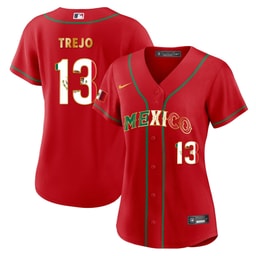 Alan Trejo 13 Mexico 2023 Flag Baseball Jersey - Red and Gold