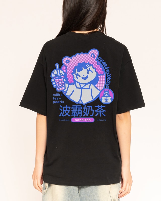 Boba Tea Oversized Graphic Tee - Threadheads 90s Boxy Fit Unisex 100% Combed Cotton