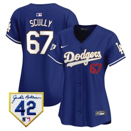 Vin Scully 67 Baseball team 2024 Jackie Robinson Patch Women's Jersey - Royal