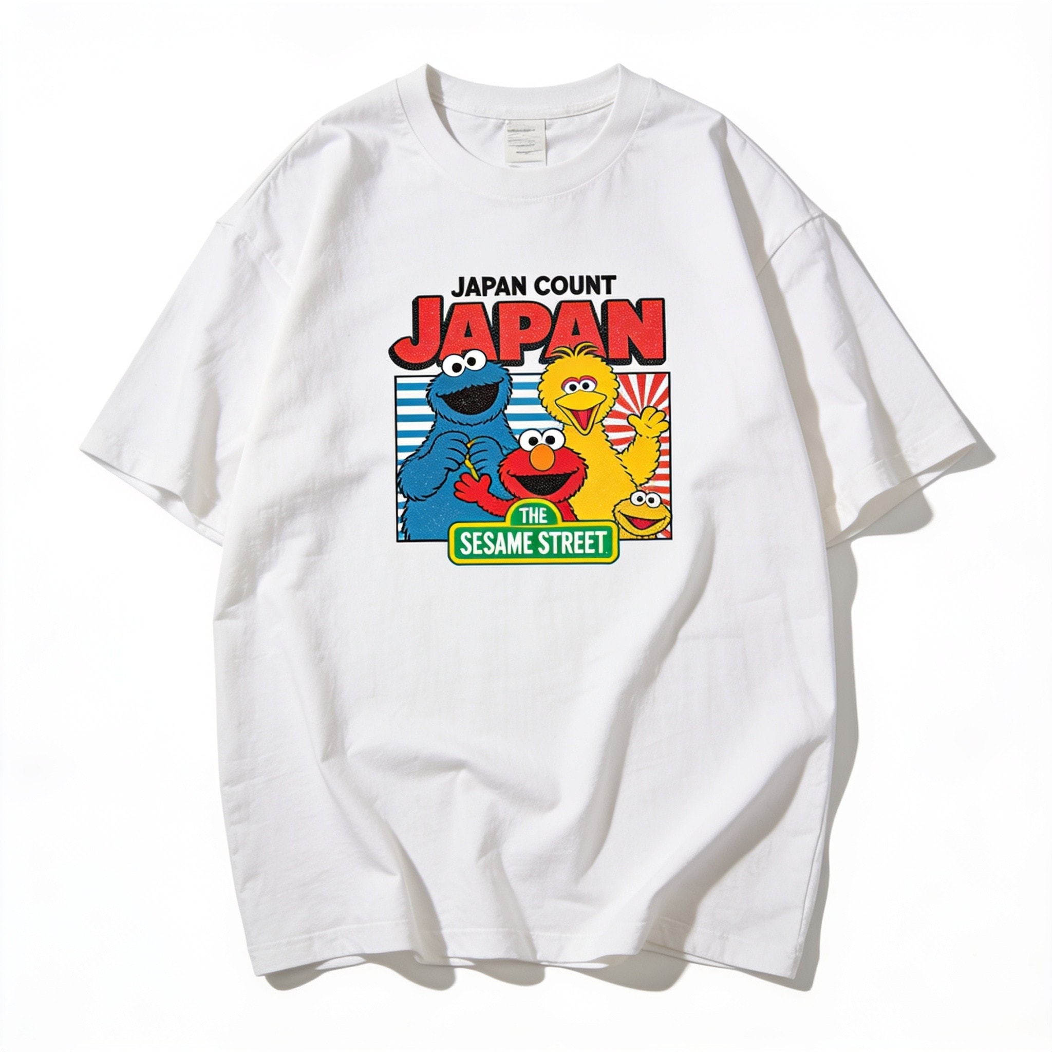 Japan Count Oversized Graphic Tee - Sesame Street Collab, Unisex, Heavyweight Cotton