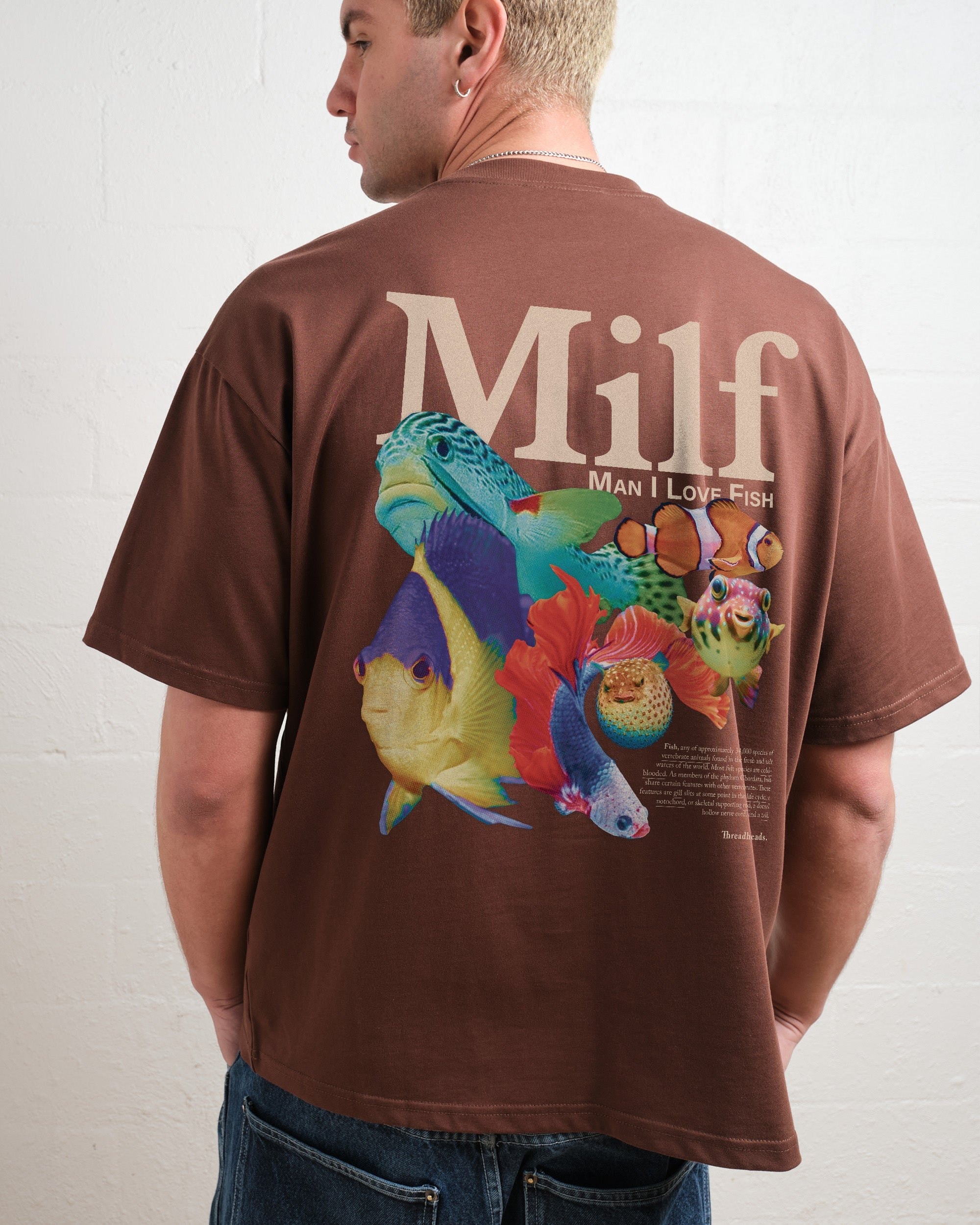 Man I Love Fish Front and Back Oversized Graphic T-Shirt - Unisex 90s Boxy Fit
