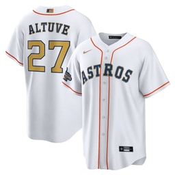 Jose Altuve 27 Baseball team 2023 Gold Collection Men's Jersey, White/Gold
