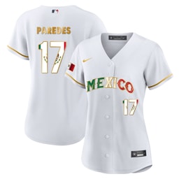 Isaac Paredes 17 Mexico 2023 Flag Baseball Jersey - White Gold