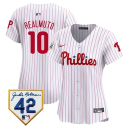 J.T. Realmuto 10 Baseball team 2024 Jackie Robinson Patch Women's Jersey - White