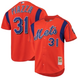 Men's Baseball team Mike Piazza Apparel brand Orange Cooperstown Collection Mesh Batting Practice Button-Up Jersey