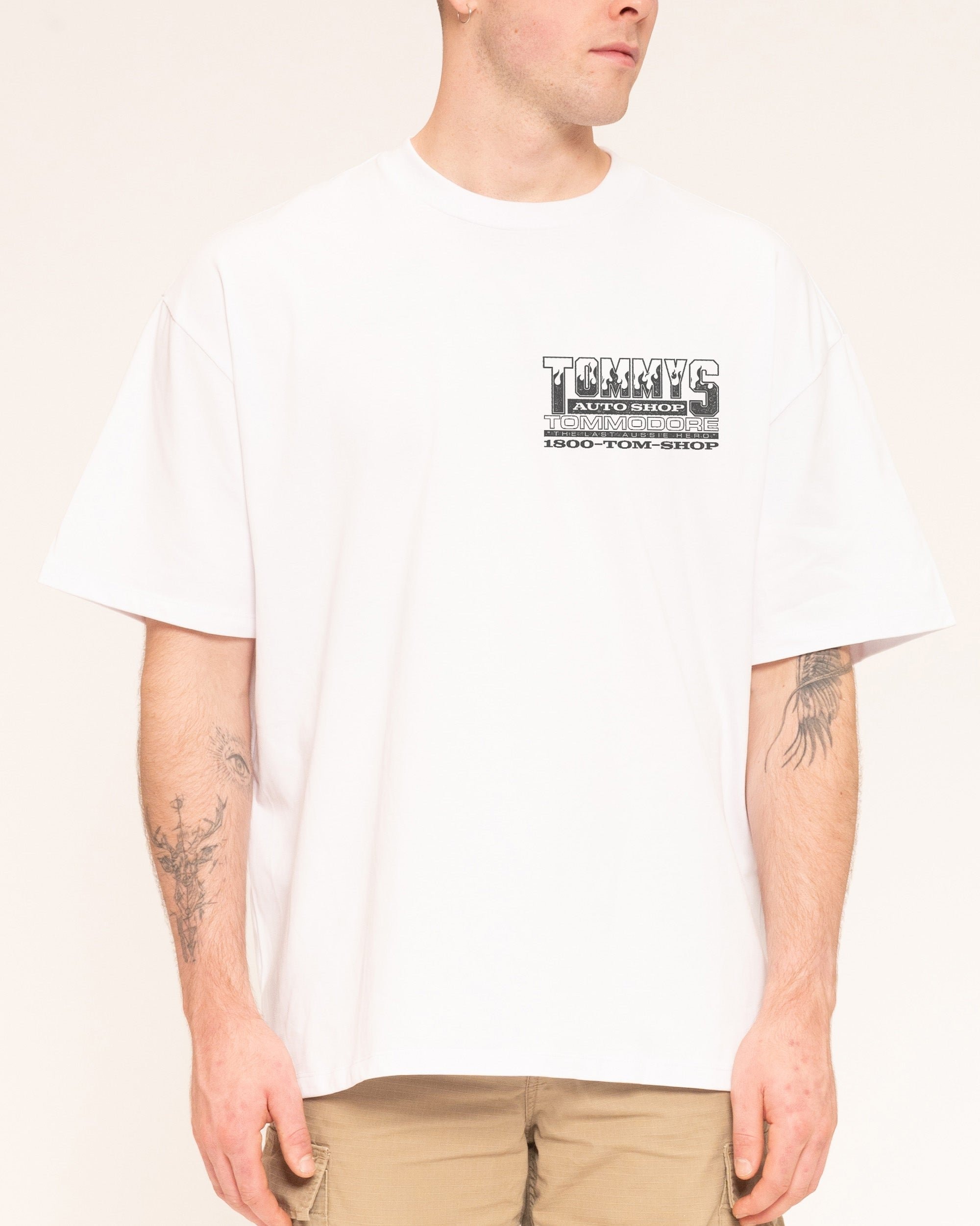 Tommy's Auto Shop Oversized Graphic Tee - Unisex 90s Boxy Fit 100% Combed Cotton