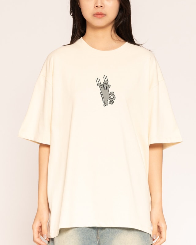 Falling Cat Oversized Graphic Tee - Unisex 90s Boxy Fit 100% Combed Cotton