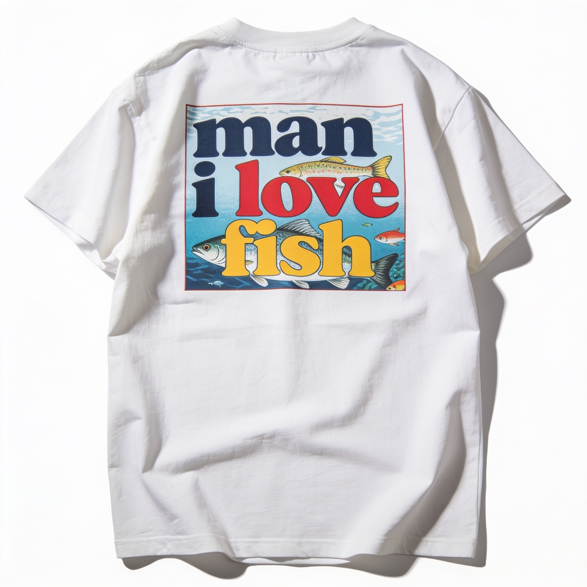 Man I Love Fish Front and Back Oversized Graphic T-Shirt - Unisex 90s Boxy Fit
