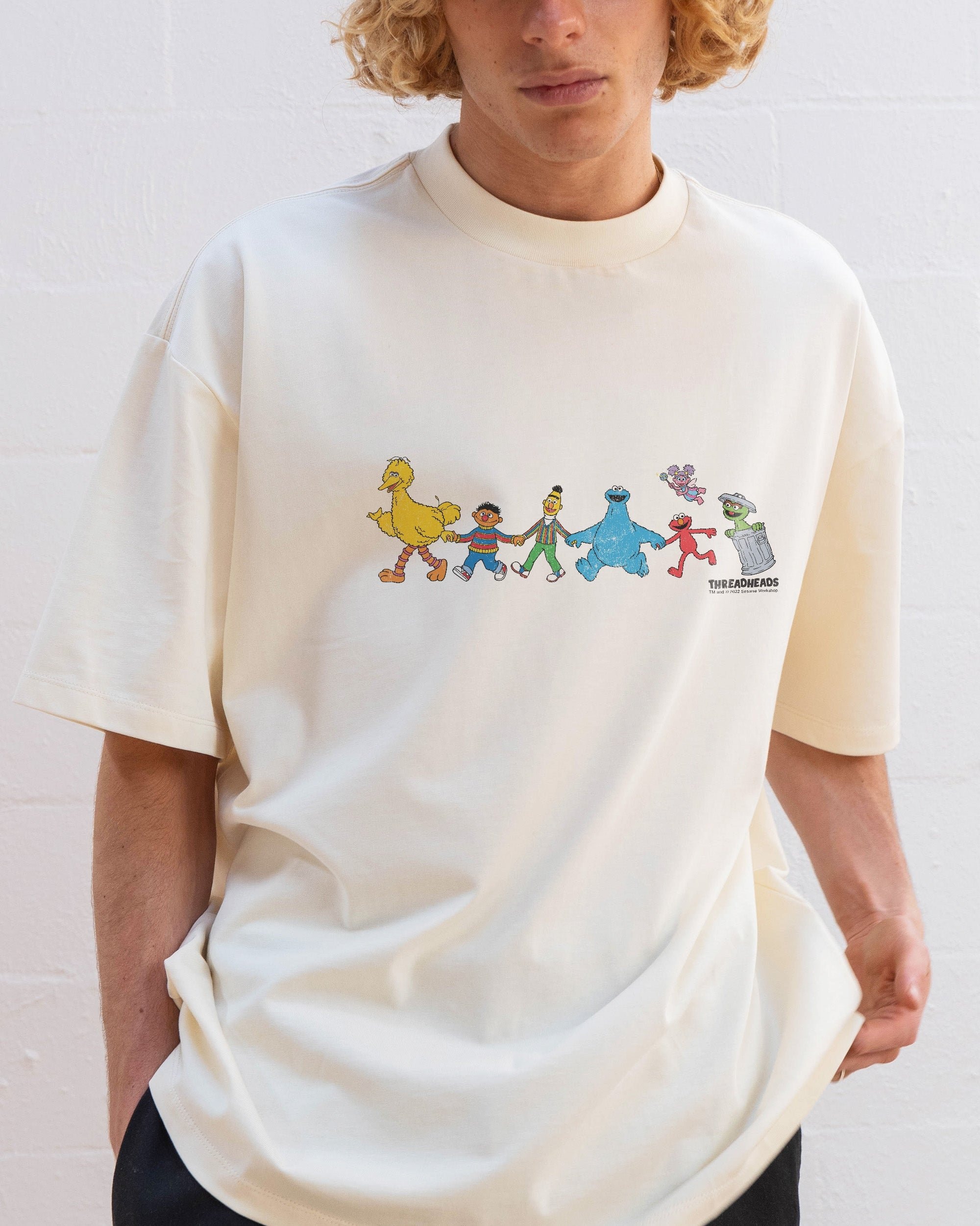 Walk With Me Oversized Sesame Street Graphic Tee - Unisex 90s Boxy Fit Cotton T-Shirt