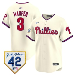Bryce Harper 3 Baseball team 2024 Jackie Robinson Patch Men's Jersey - Cream