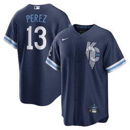 Men's Baseball team Salvador Perez Navy City Connect Player Jersey