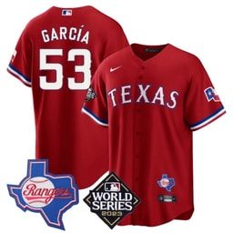 Adolis Garcia 53 Baseball team 2023 World Series & Texas State Patch Men's Jersey - Red