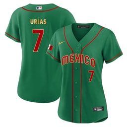 Julio Ur?as 7 Mexico 2023 Baseball Jersey - Green Gold Trim