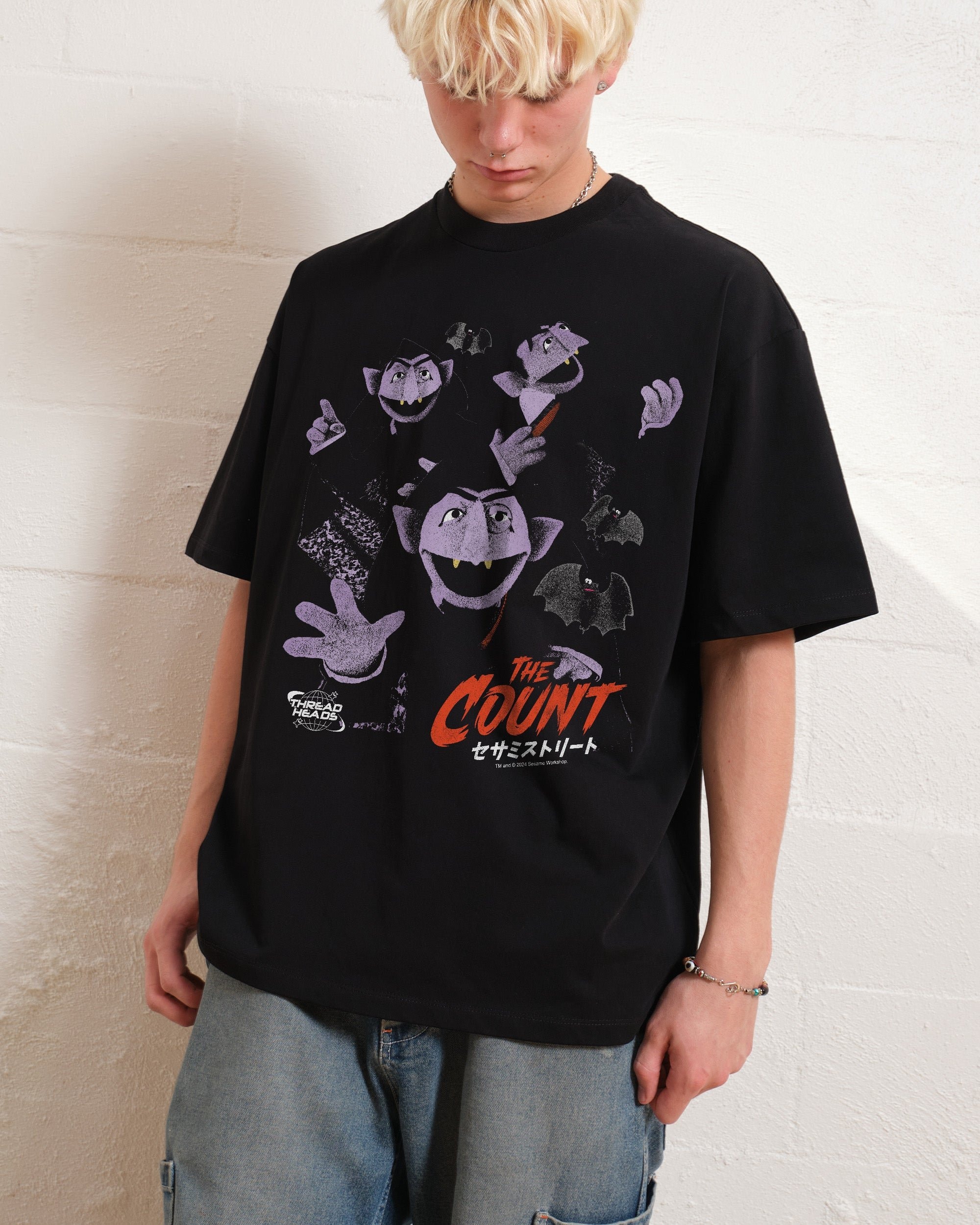 Japan Count Oversized Graphic Tee - Sesame Street Collab, Unisex, Heavyweight Cotton