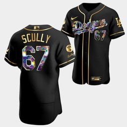 Vin Forever Baseball team Vin Scully 67 Black Jersey Golden Diamond