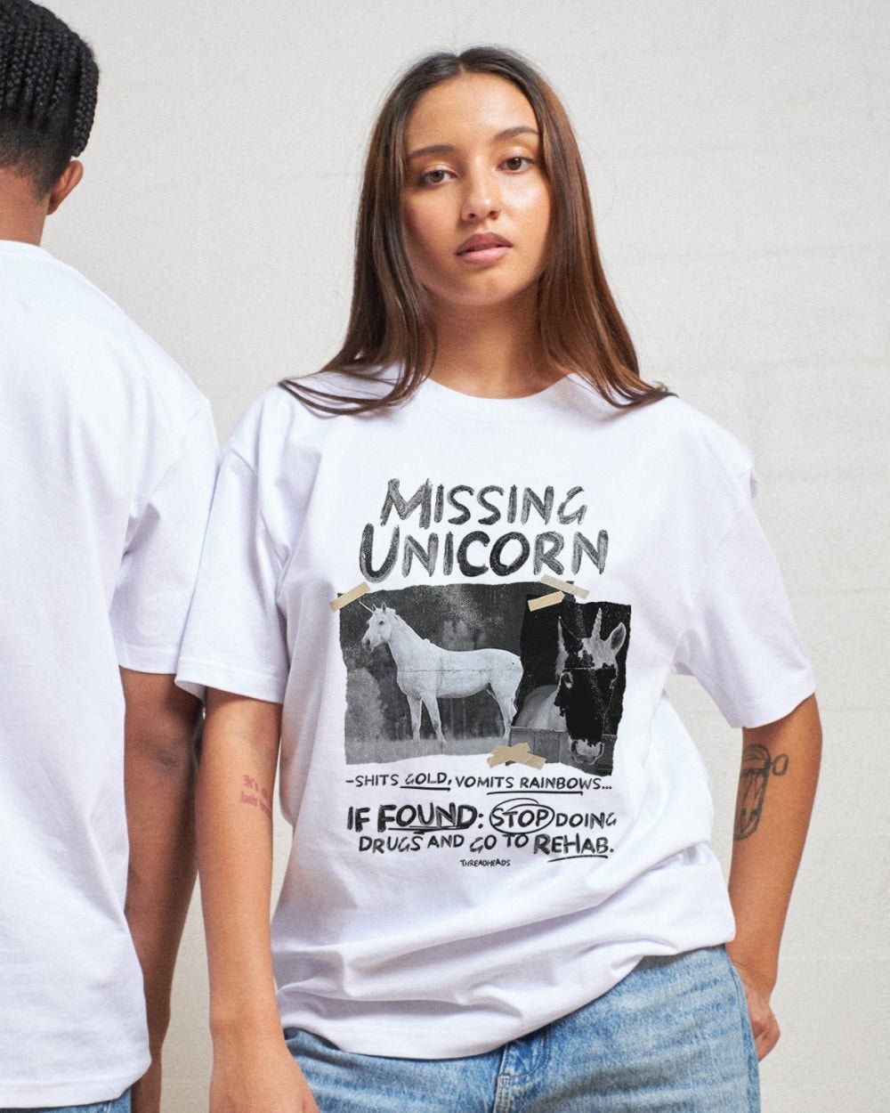Missing Unicorn Oversized Graphic Tee - Unisex 90s Boxy Fit 100% Combed Cotton