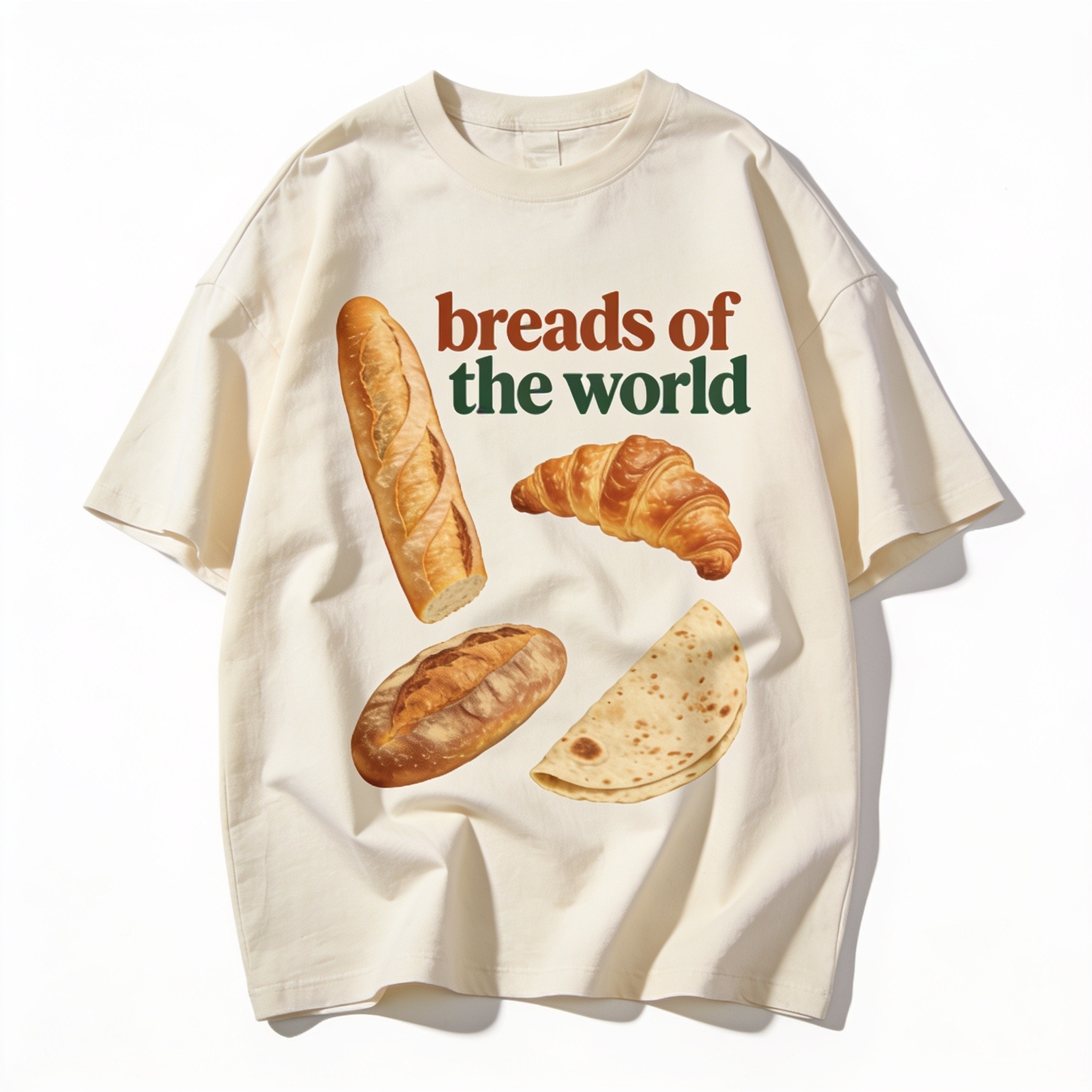 Breads of the World Oversized Graphic Tee - Threadheads Unisex 90s Boxy Fit Cotton T-Shirt