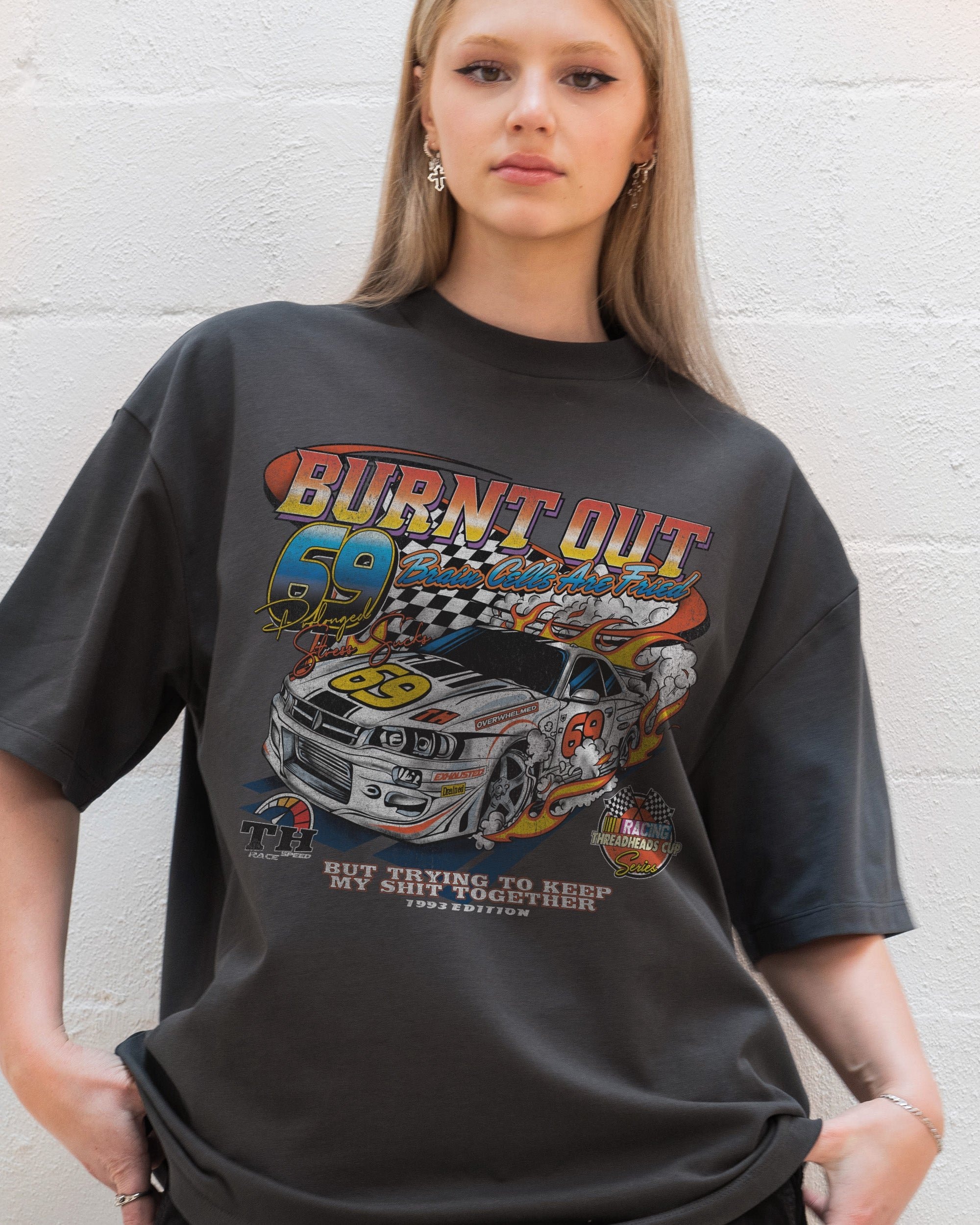 Burnt Out Oversized Tee Unisex 90s Graphic T-Shirt 100% Combed Cotton Heavyweight