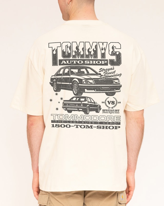 Tommy's Auto Shop Oversized Graphic Tee - Unisex 90s Boxy Fit 100% Combed Cotton