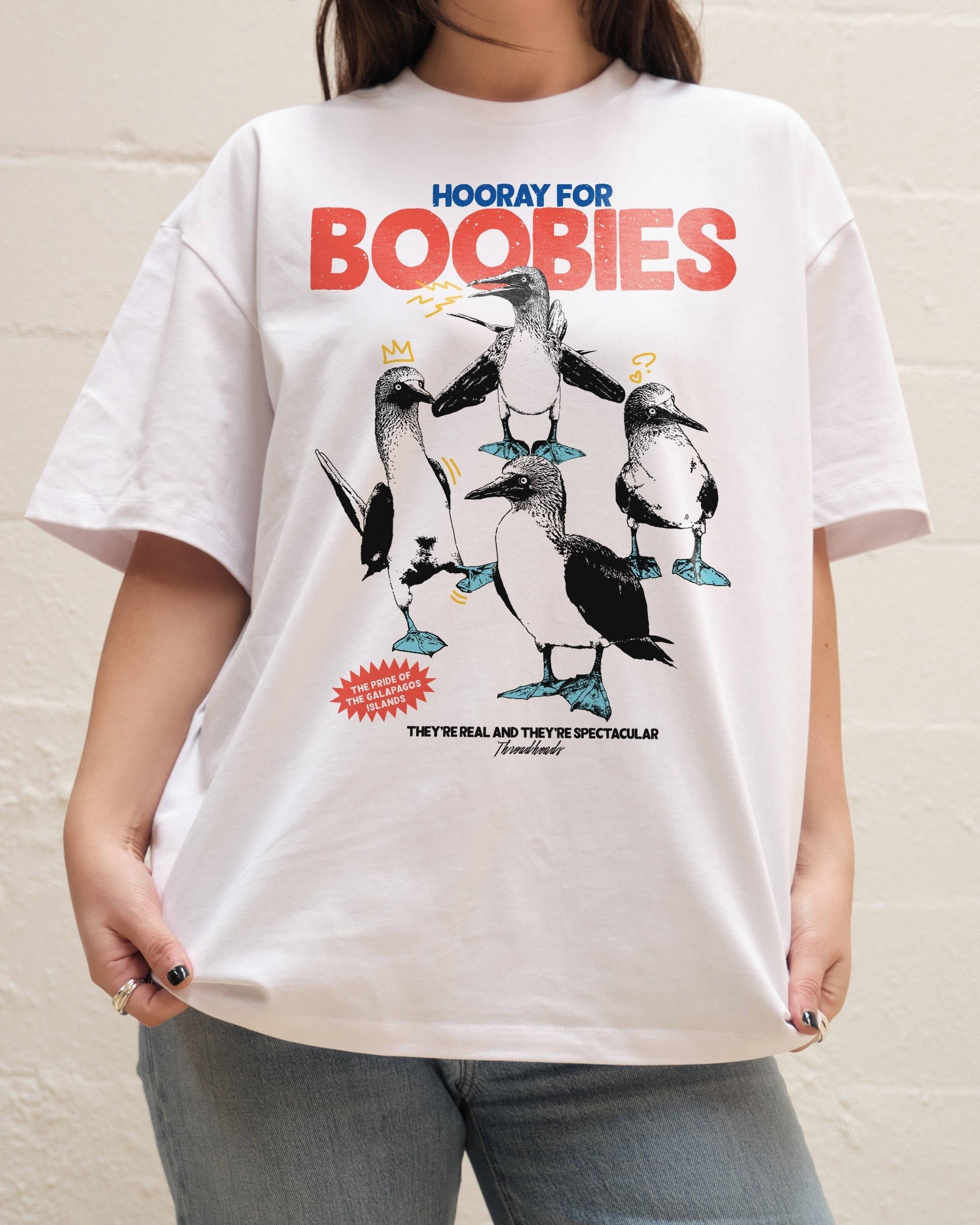 Hooray for Boobies Oversized Graphic Tee - Unisex 90s Boxy Fit 100% Combed Cotton