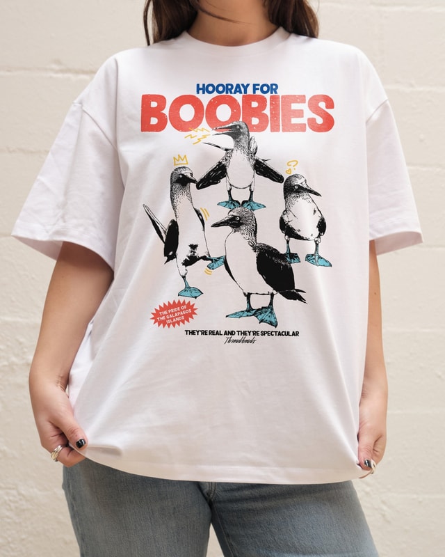 Hooray for Boobies Oversized Graphic Tee - Unisex 90s Boxy Fit 100% Combed Cotton