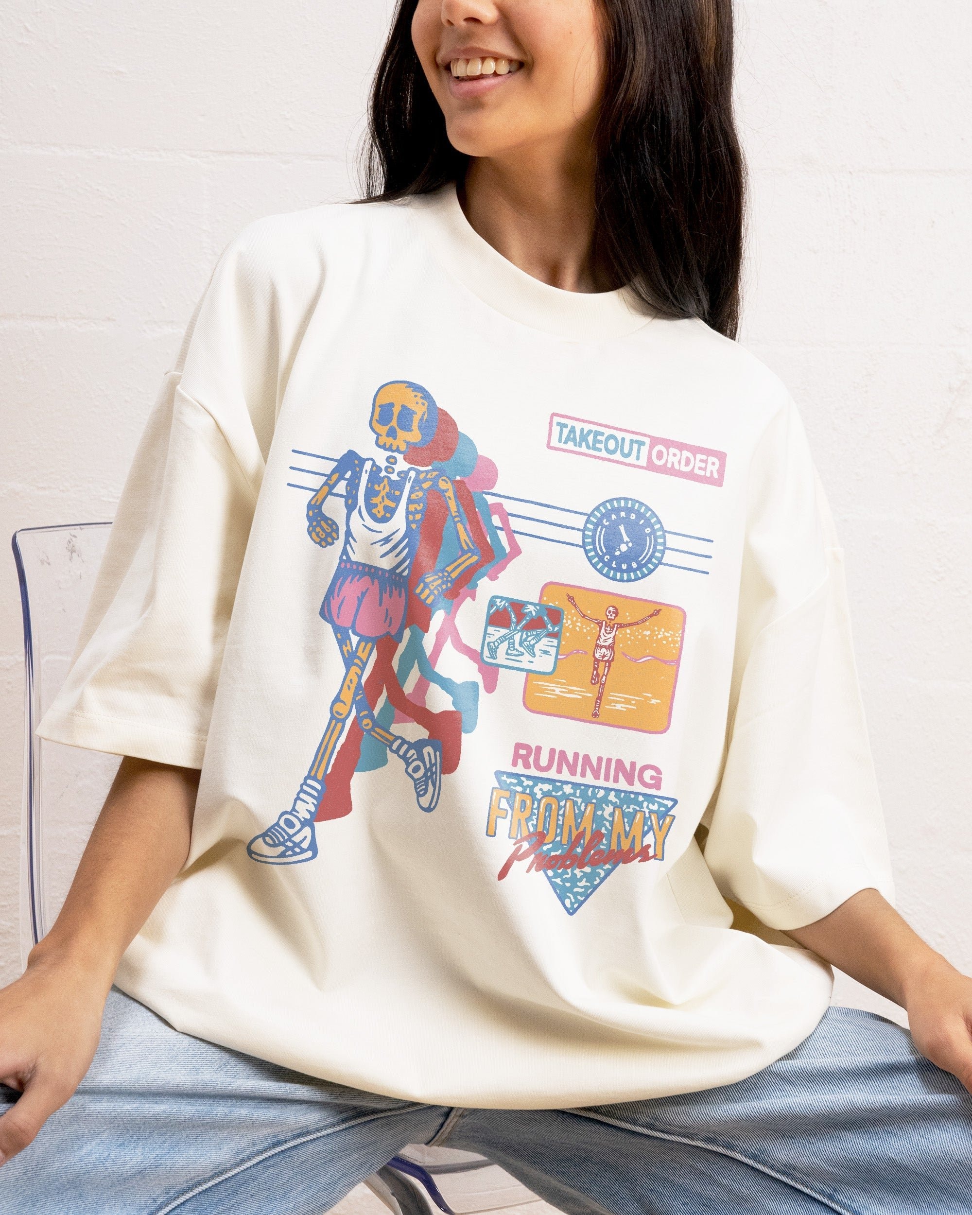 Running From My Problems Oversized Graphic Tee - Unisex 90s Boxy Fit 100% Combed Cotton