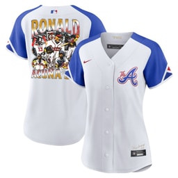 Ronald Acu?a Jr. 13 Baseball team Signed Posture 2023 City Connect Player Women Jersey - White Blue