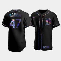 Men's Baseball team Jack Morris 47 Black Golden Edition Holographic Jersey