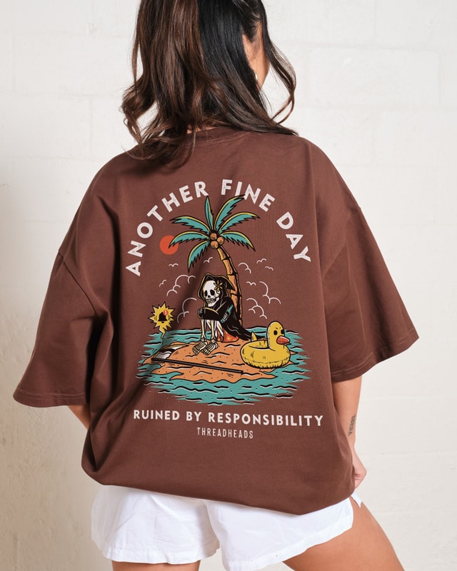 Another Fine Day Oversized Graphic Tee - Unisex 90s Boxy Fit 100% Combed Cotton
