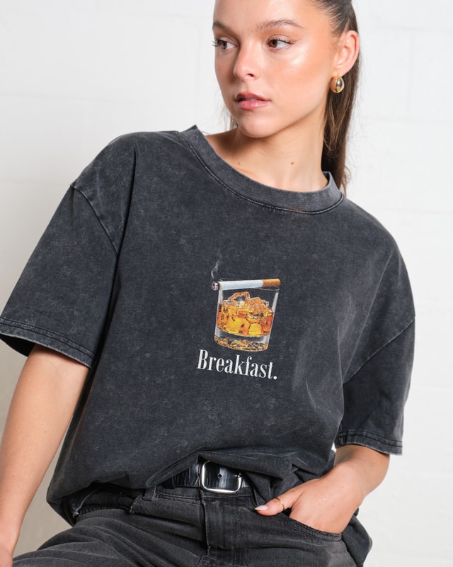 Breakfast Oversized Graphic Tee - Unisex 90s Boxy Fit 100% Combed Cotton