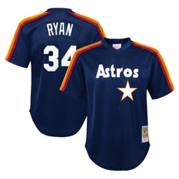 Youth Baseball team Nolan Ryan Apparel brand Navy Cooperstown Collection Mesh Batting Practice Jersey
