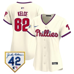 Jason Kelce 62 Baseball team 2024 Jackie Robinson Patch Women's Jersey - Cream