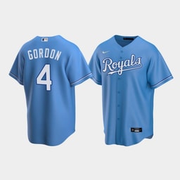 Men's Baseball team 4 Alex Gordon Light Blue Alternate Jersey