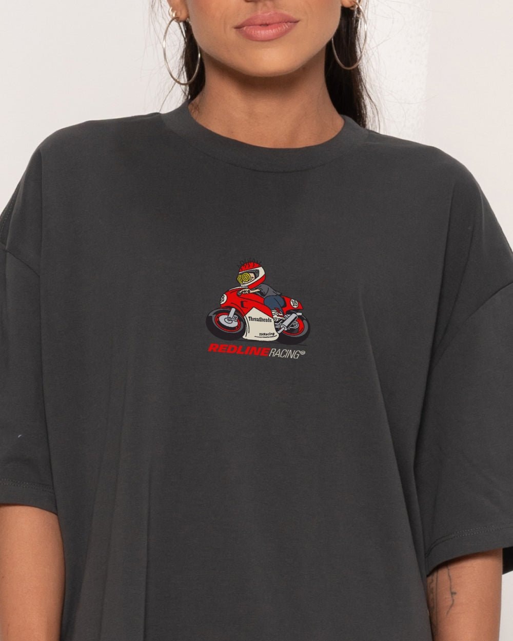 Redline Racing Oversized Graphic Tee - Threadheads 90s Boxy Fit 100% Combed Cotton